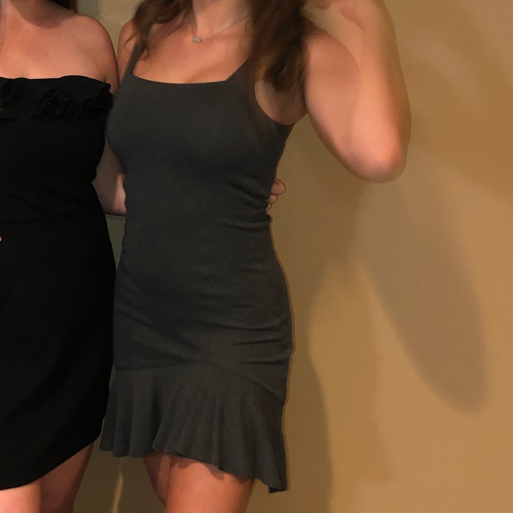 Charcoal Gray Dress with Ruffle